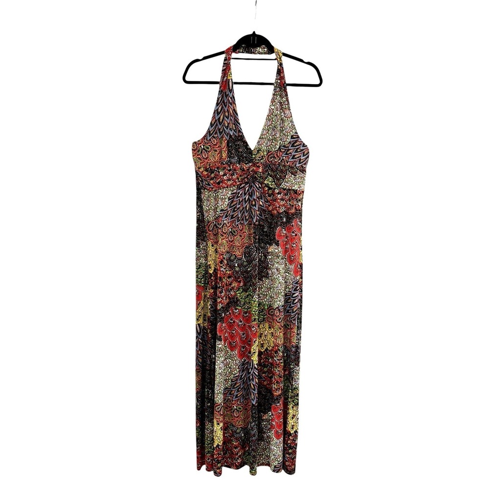Cristina Love Maxi Halter Dress Feather Peacock Paisley Retro Y2K Boho Sundress